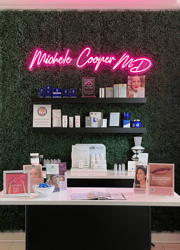 Dr. Cooper's products under a bright display